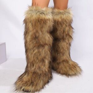 Tan Faux Fur Tall Boots – Plush Winter Fashion Boots